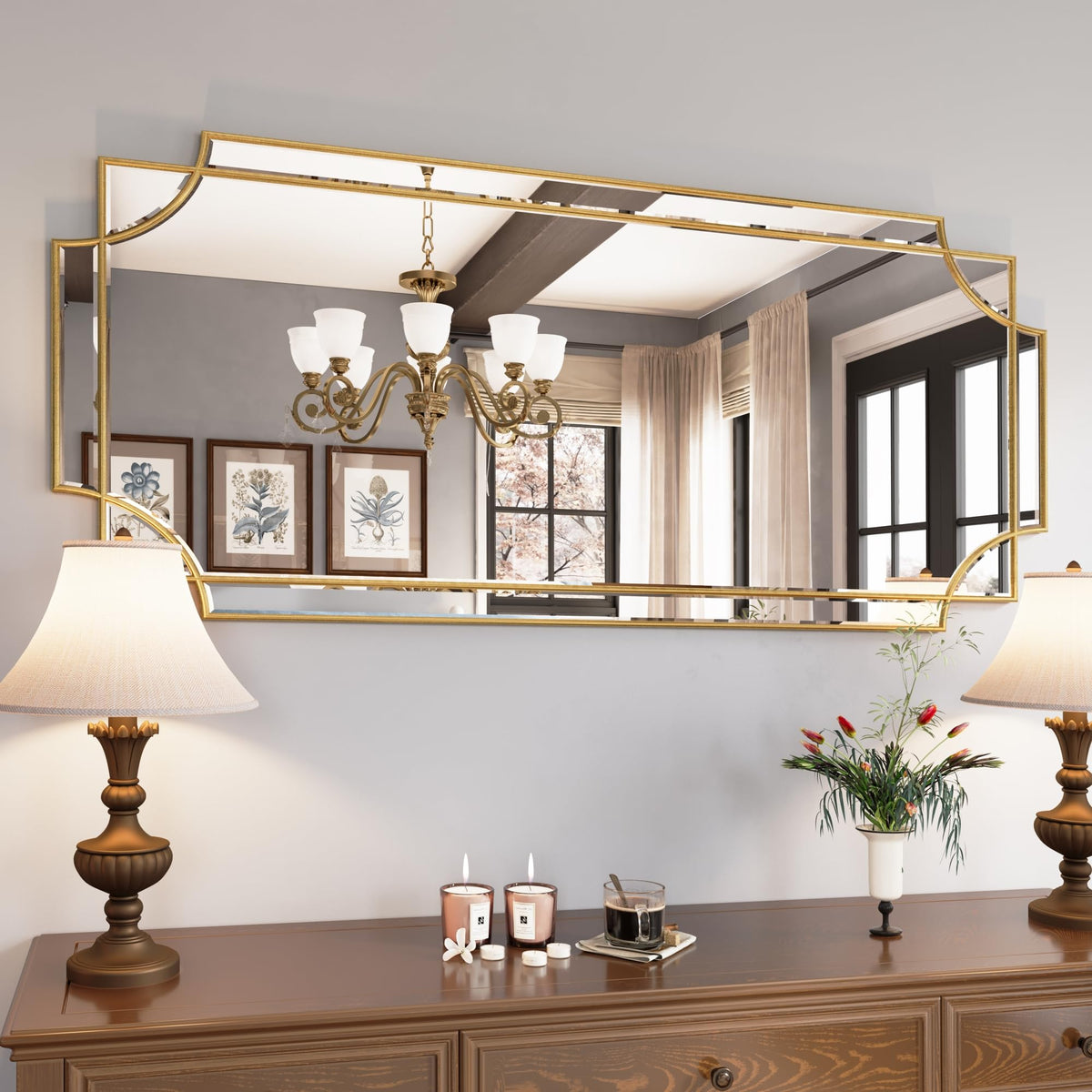 Kelly Miller 32"x48" Gold Foil Scalloped Edge Decorative Vanity Wall Mirror