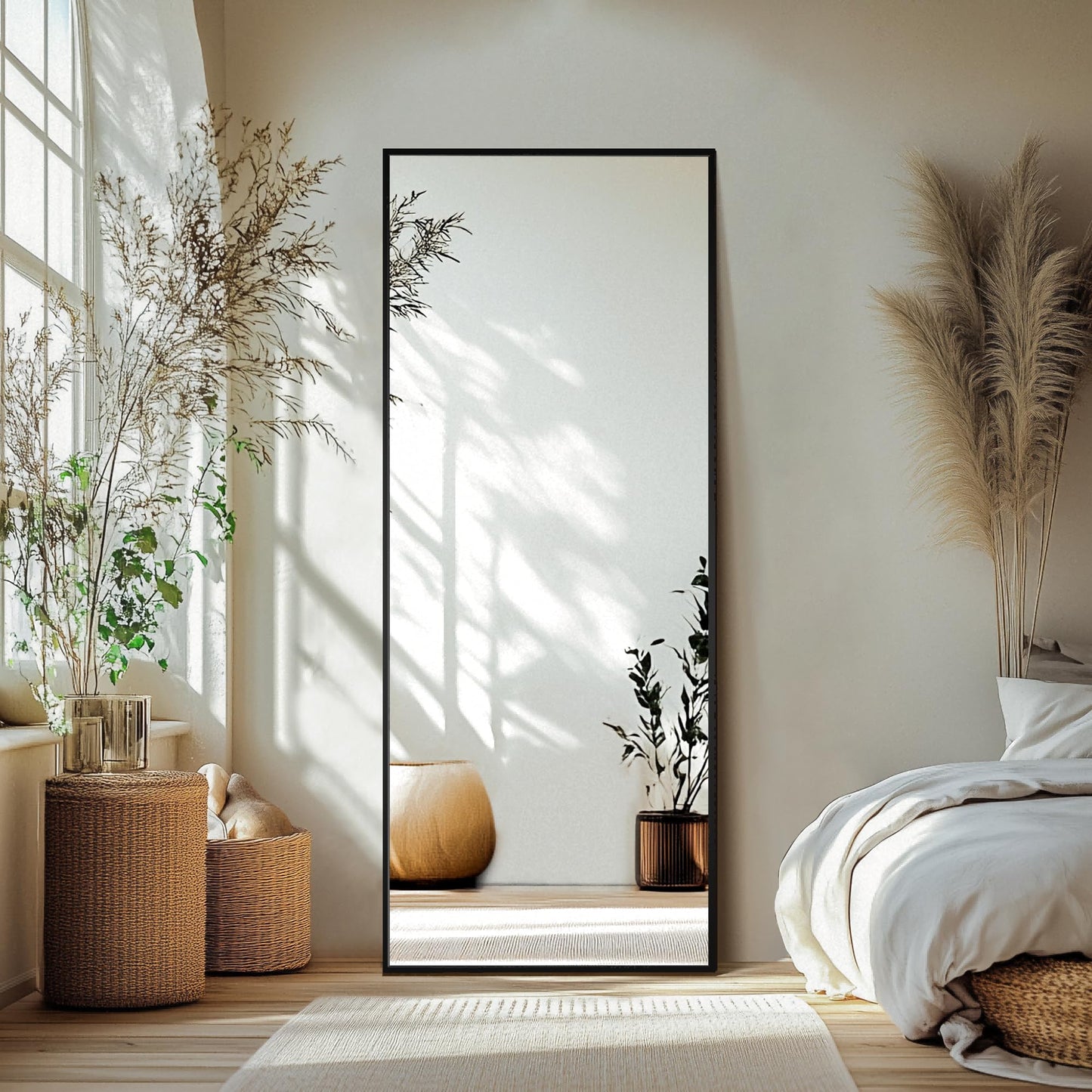 Delma Full Length Mirror with Stand, Black Floor Mirror