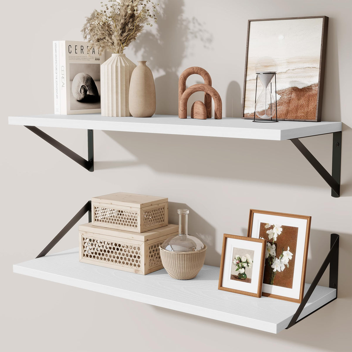 Acovy Deep Floating Shelves Wall Mounted, 36"x12" Black Wall Shelves with Brackets Set of 2 for Bedroom, Living Room, Bathroom, Kitchen, Office - Storage & Display Shelf for Decor, Books, Plants