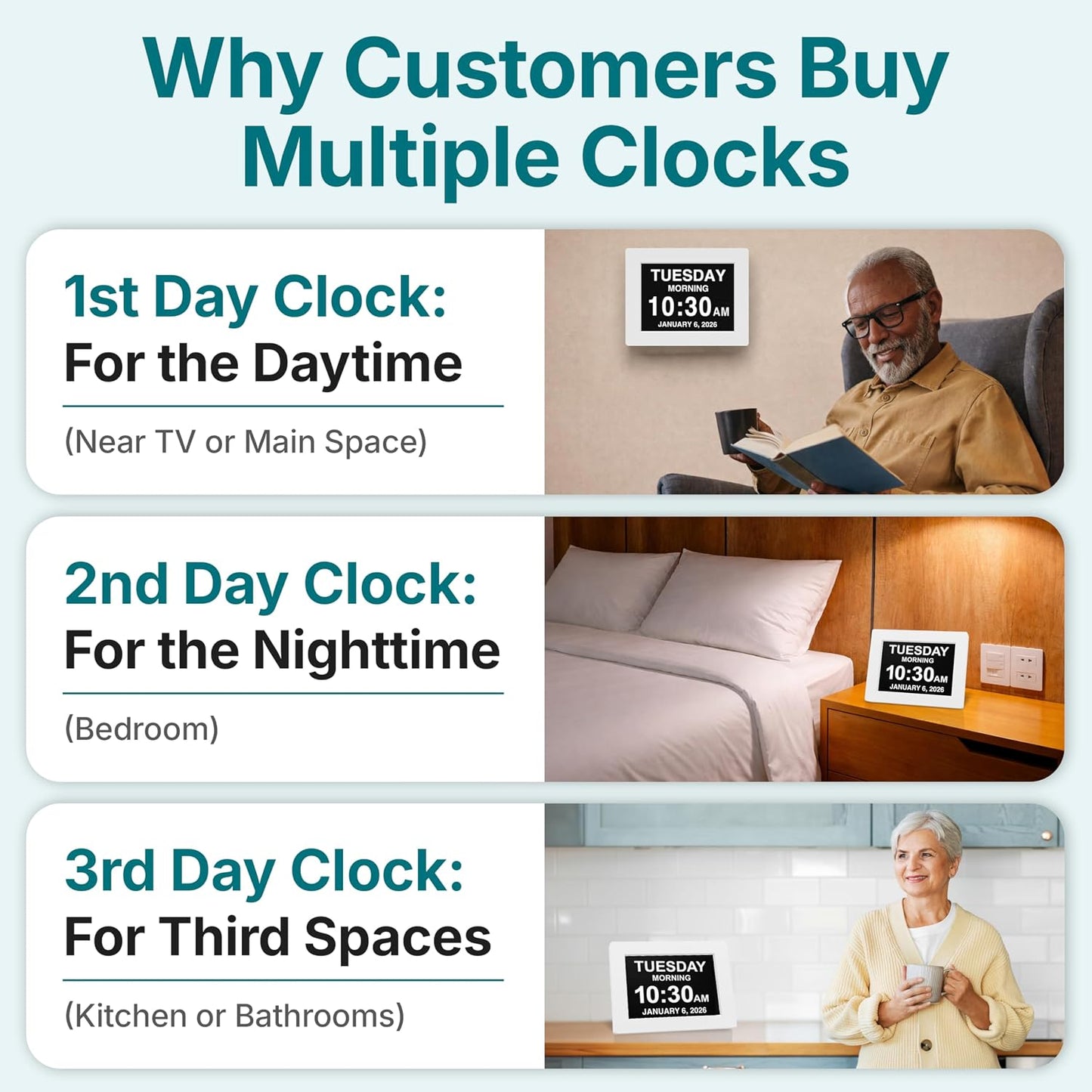 American Lifetime New 2026 Dementia Clock Large for Seniors, Digital Clock Large Display with Custom Alarms, Clock with Day & Date for Elderly, Number Digital Clock 12 Inches White