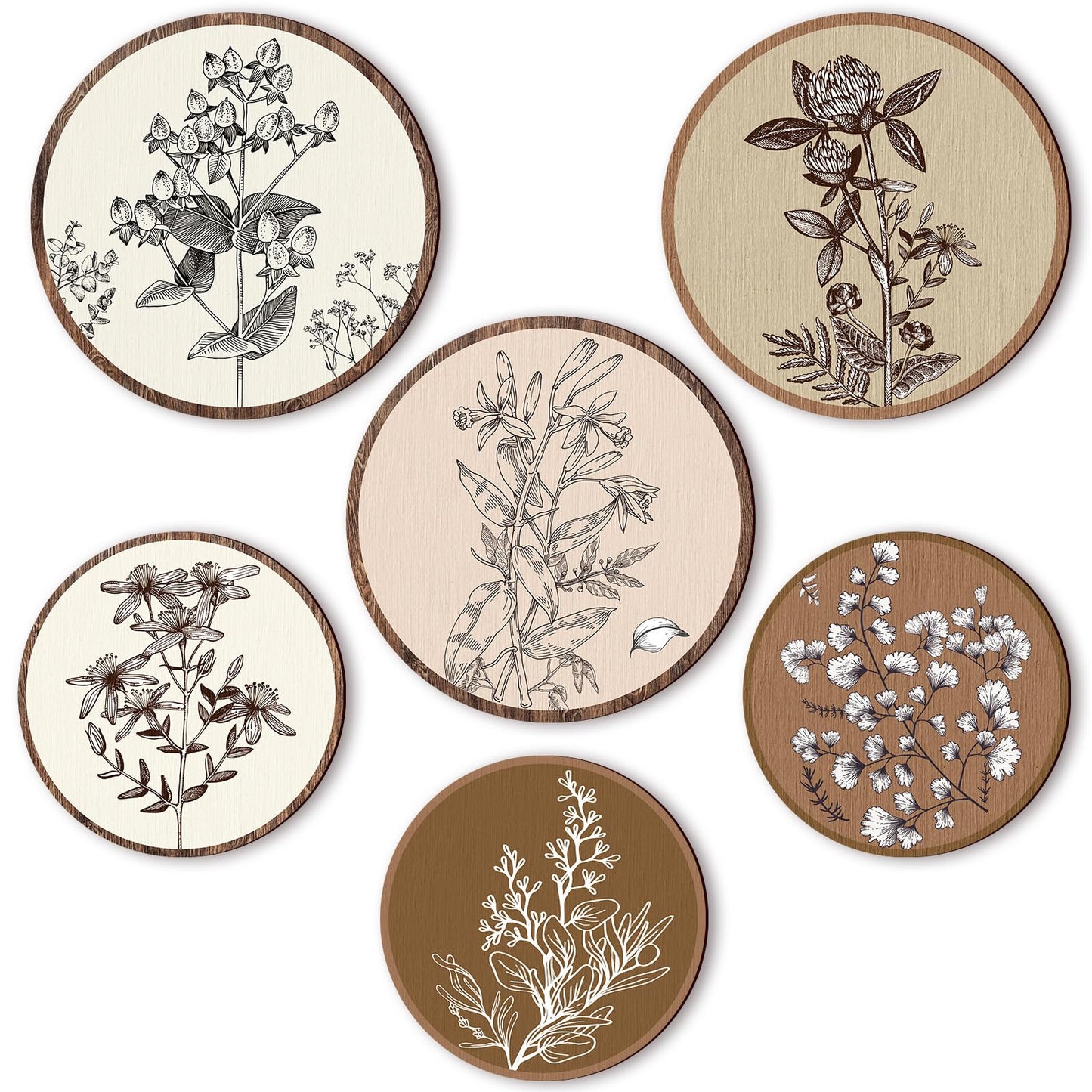 Barydat 6 Pcs Boho Wooden Plant Wall Art Decor,Retro,8 Inch, 10 Inch
