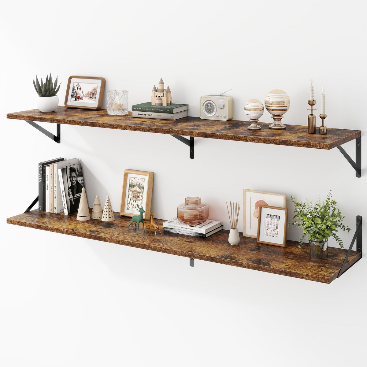 Acovy Deep Floating Shelves Wall Mounted, 36"x12" Black Wall Shelves with Brackets Set of 2 for Bedroom, Living Room, Bathroom, Kitchen, Office - Storage & Display Shelf for Decor, Books, Plants