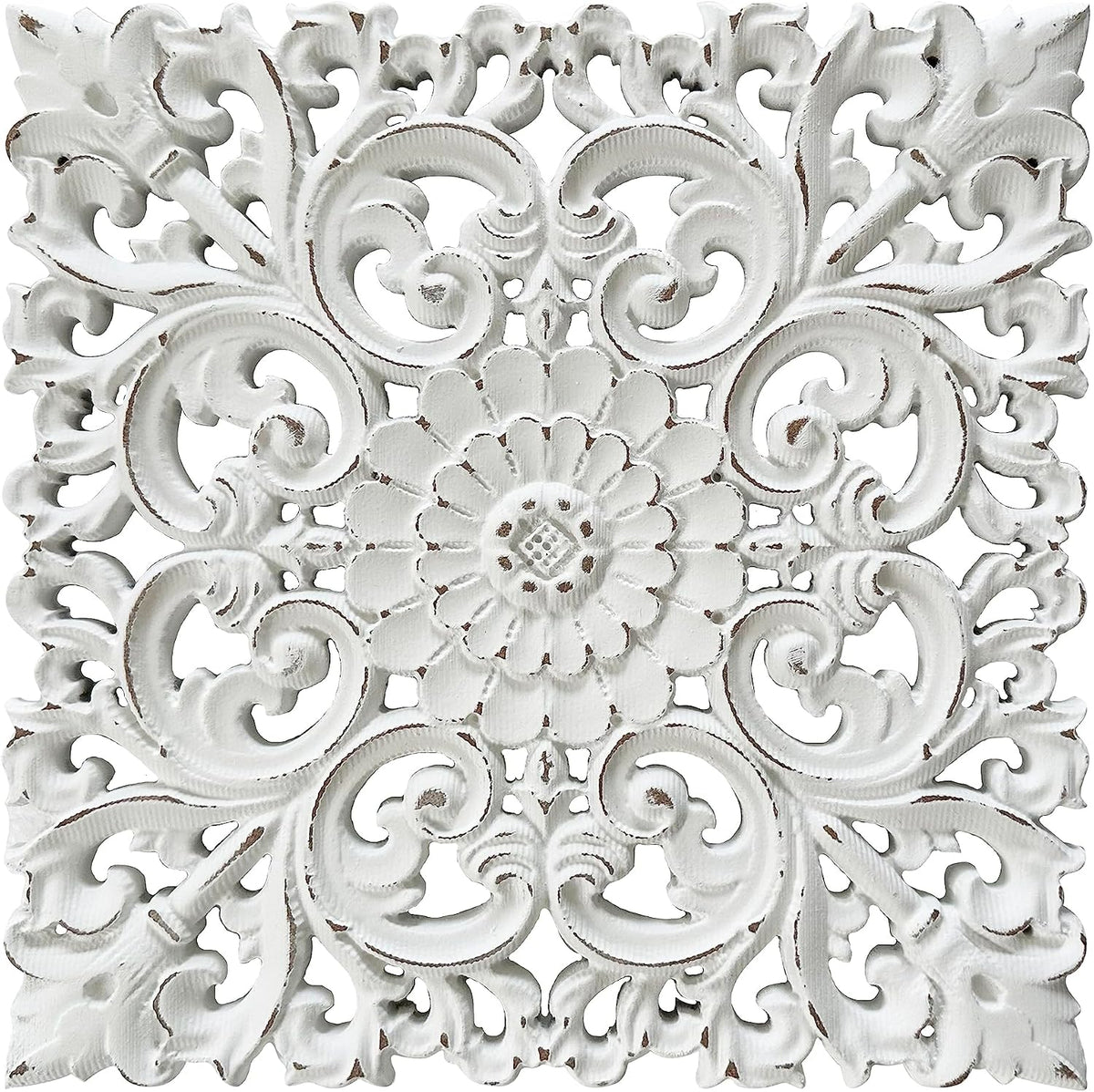 Musanpou Unique Hand Carved Wooden Wall Panels with Hanging Floral Decorations - Rustic Farmhouse Living Room and Bedroom Wall Decoration