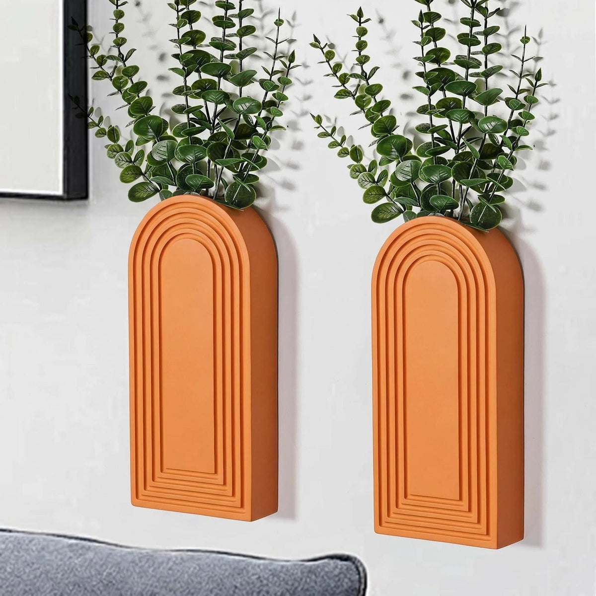 Dnnnii 2 Pack Wooden Wall Vase Set - Brown Finish Modern Farmhouse & Boho Wall Decor for Entryway, Hallway, Bathroom, Living Room, Dining Room, Narrow Spaces