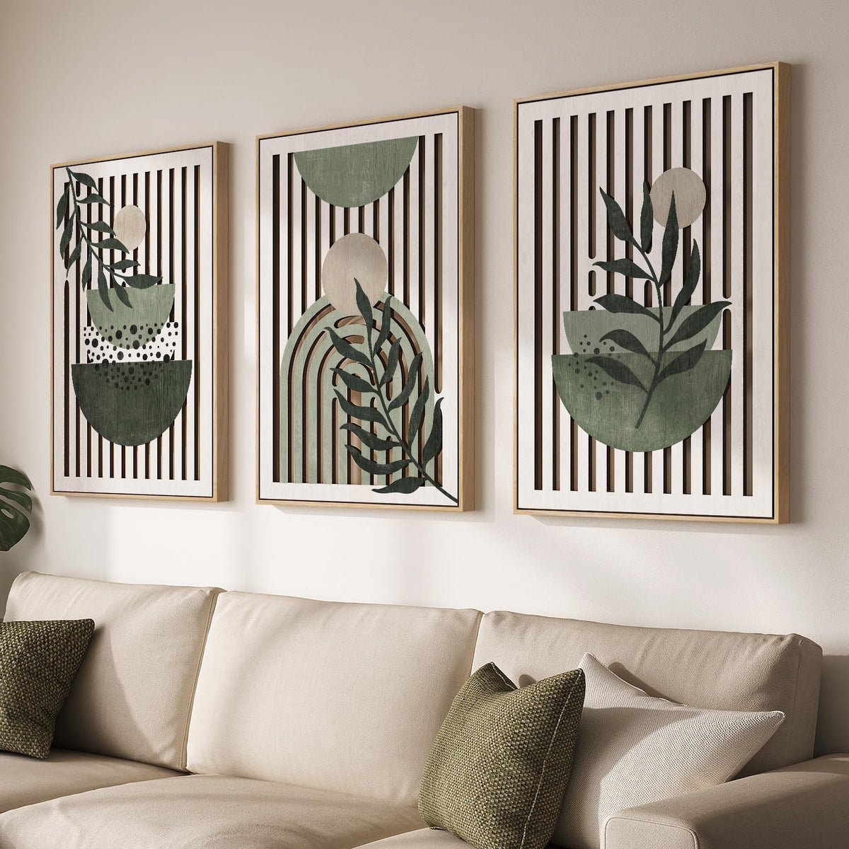 Framed Boho Cutout Carved Wood Wall Art Decor for Living Room, 24x36 Inch
