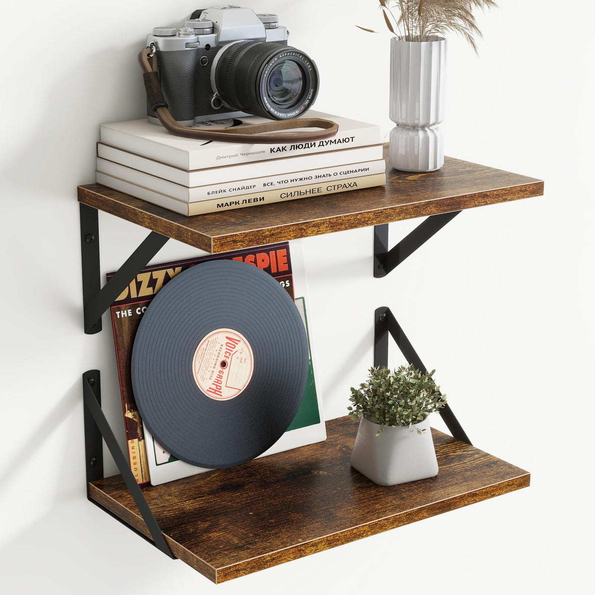 Acovy Deep Floating Shelves Wall Mounted, 36"x12" Black Wall Shelves with Brackets Set of 2 for Bedroom, Living Room, Bathroom, Kitchen, Office - Storage & Display Shelf for Decor, Books, Plants