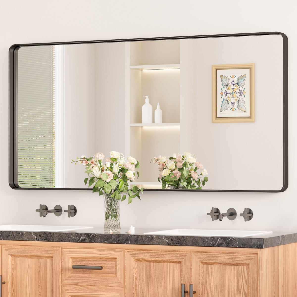 Keonjinn 20 x 30 Inch Brushed Nickel Bathroom Mirrors for Over Sink