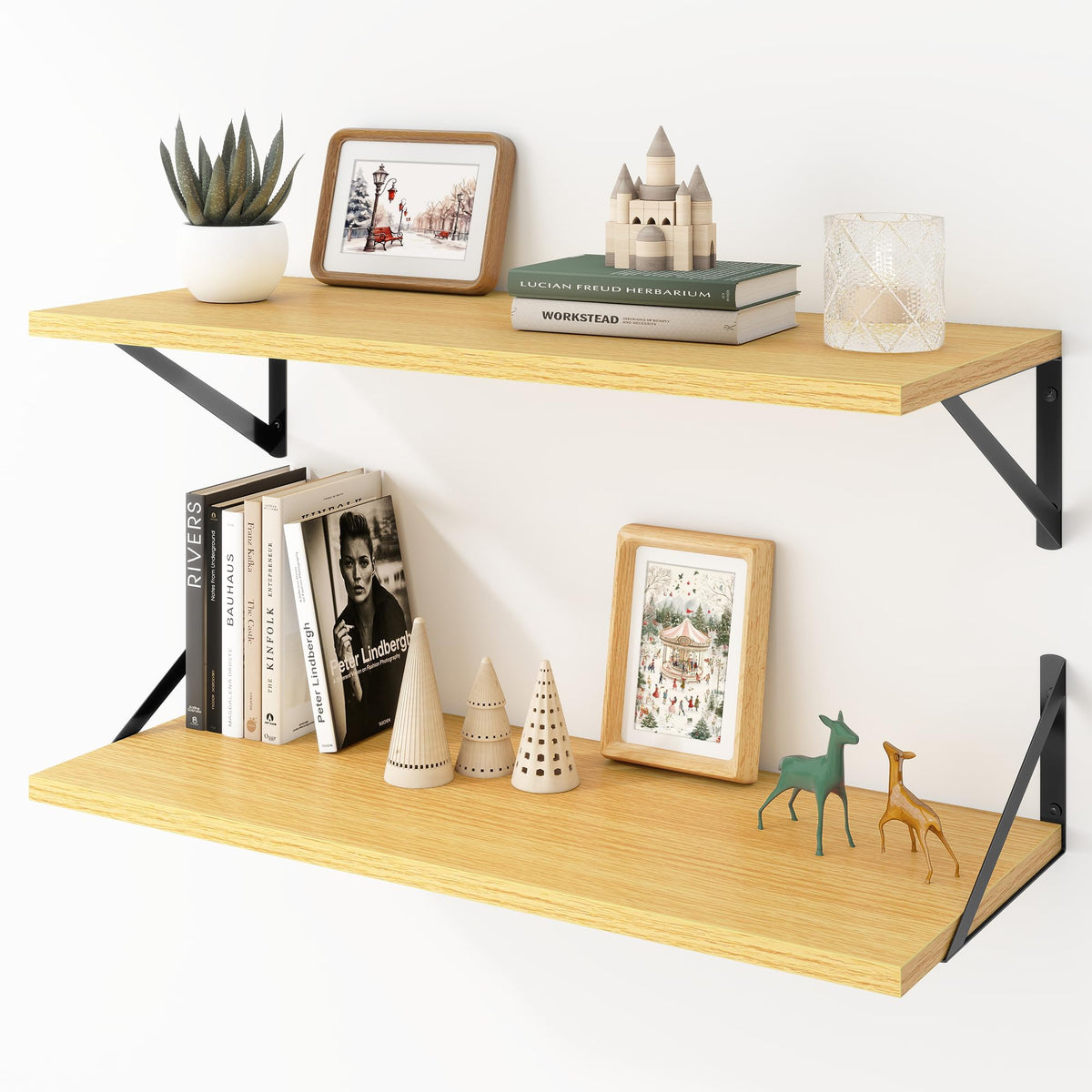 Acovy Deep Floating Shelves Wall Mounted, 36"x12" Black Wall Shelves with Brackets Set of 2 for Bedroom, Living Room, Bathroom, Kitchen, Office - Storage & Display Shelf for Decor, Books, Plants