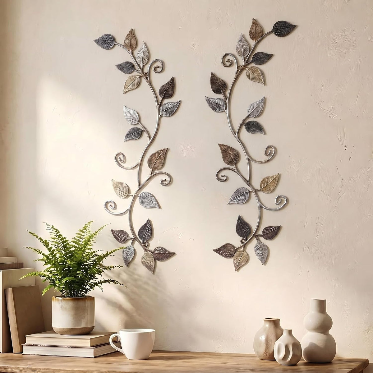 Novabright 2 Pcs Metal Tree Leaf Scroll Wall Art Vine Hanging Decor Bronze