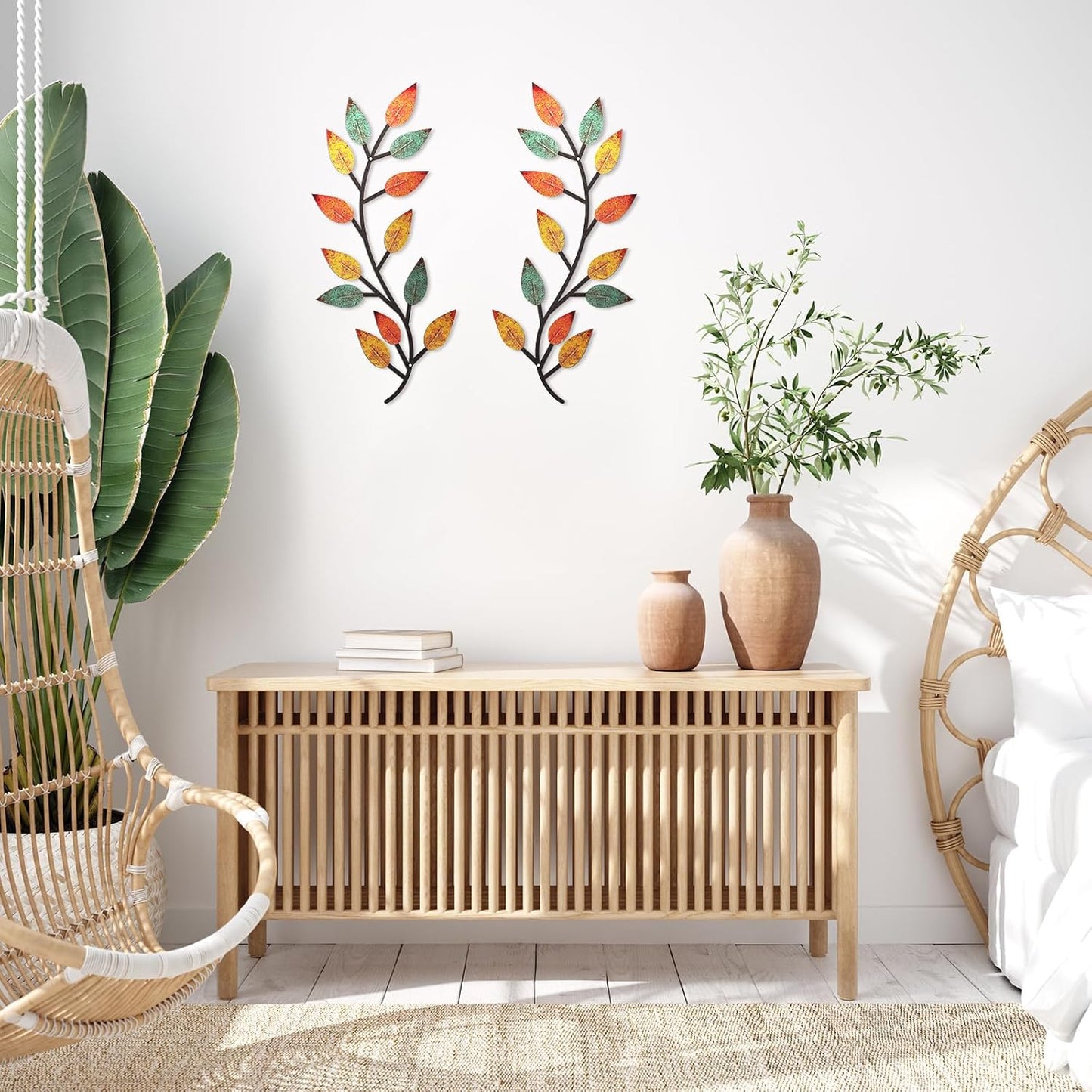Zhengmy 2 Pcs Metal Leaf Wall Art Vine Branch Decor,Lively Colors