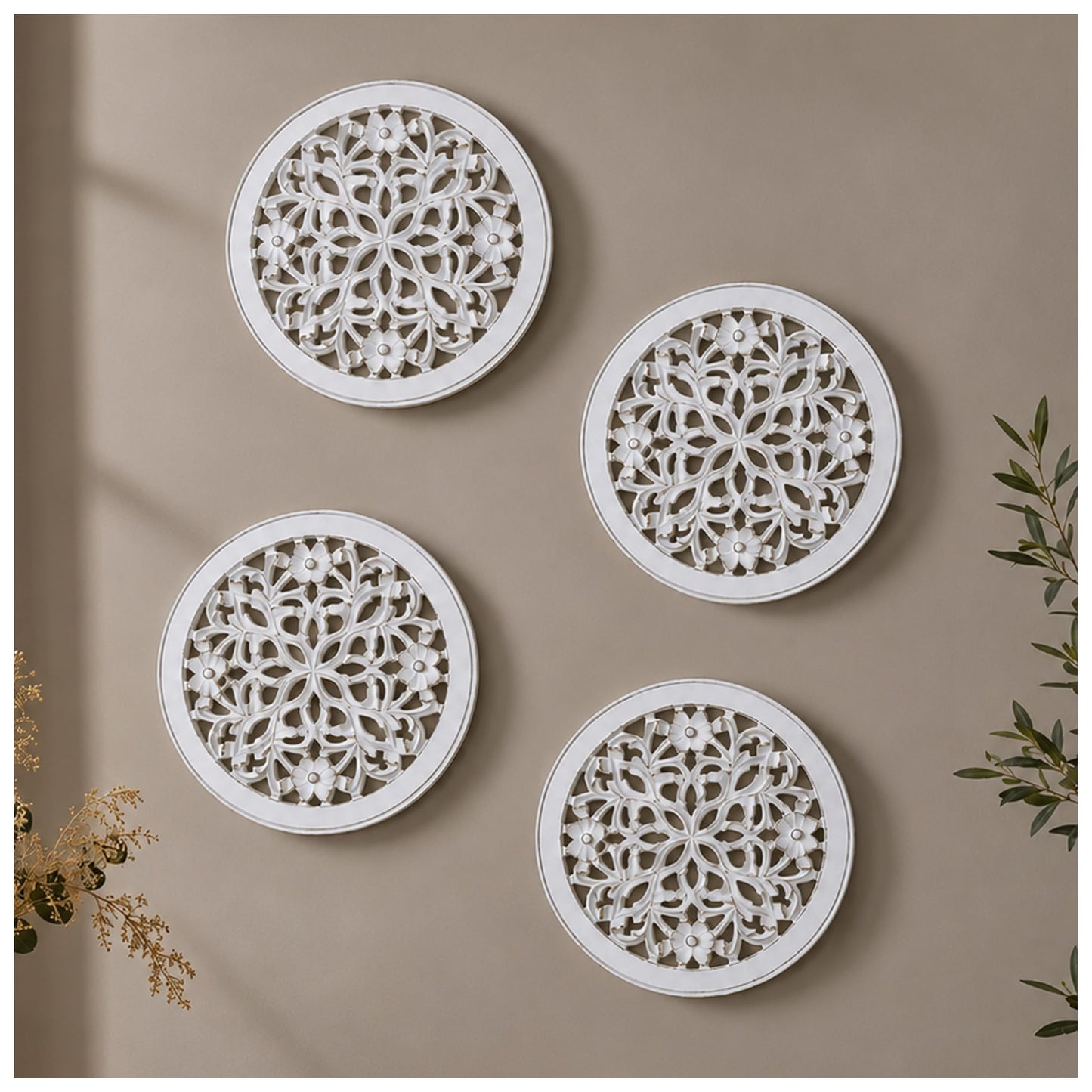 Woodify Hand-Carved Wooden Wall Décor – Set of 2, 12x12