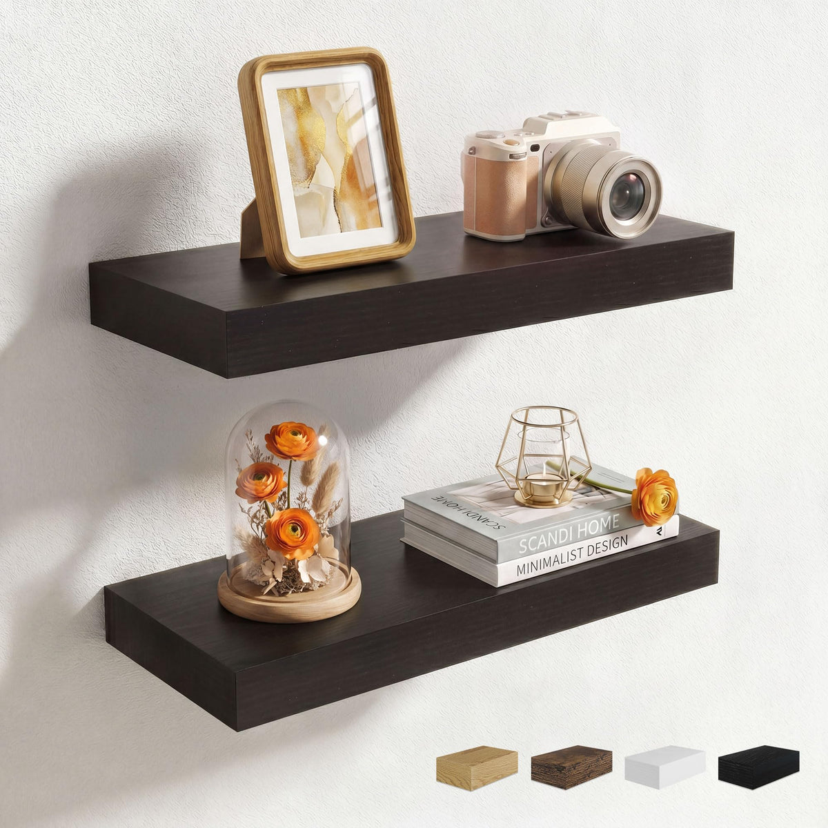 Axeman 72Inch Floating Shelves for Wall 2 Pack Shelves for Kitchen Bathroom Bedroom, Wooden Shelves with Invisible Brackets, Wall Mounted Rustic Wood Floating Shelf for Decor Books Storage, Brown