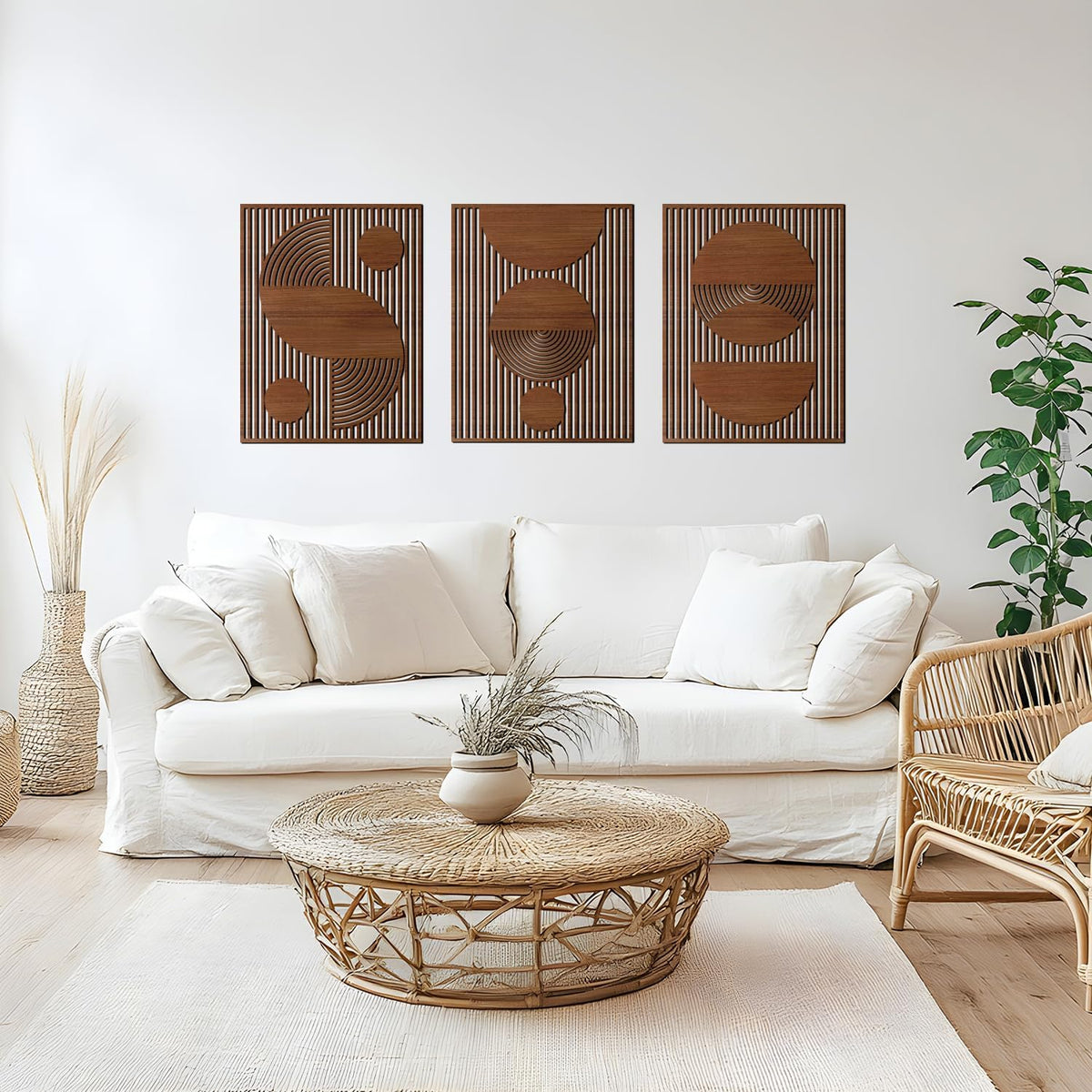 Abstract Wood Wall Art, Mid Century Modern Geometric Wooden Panels Set