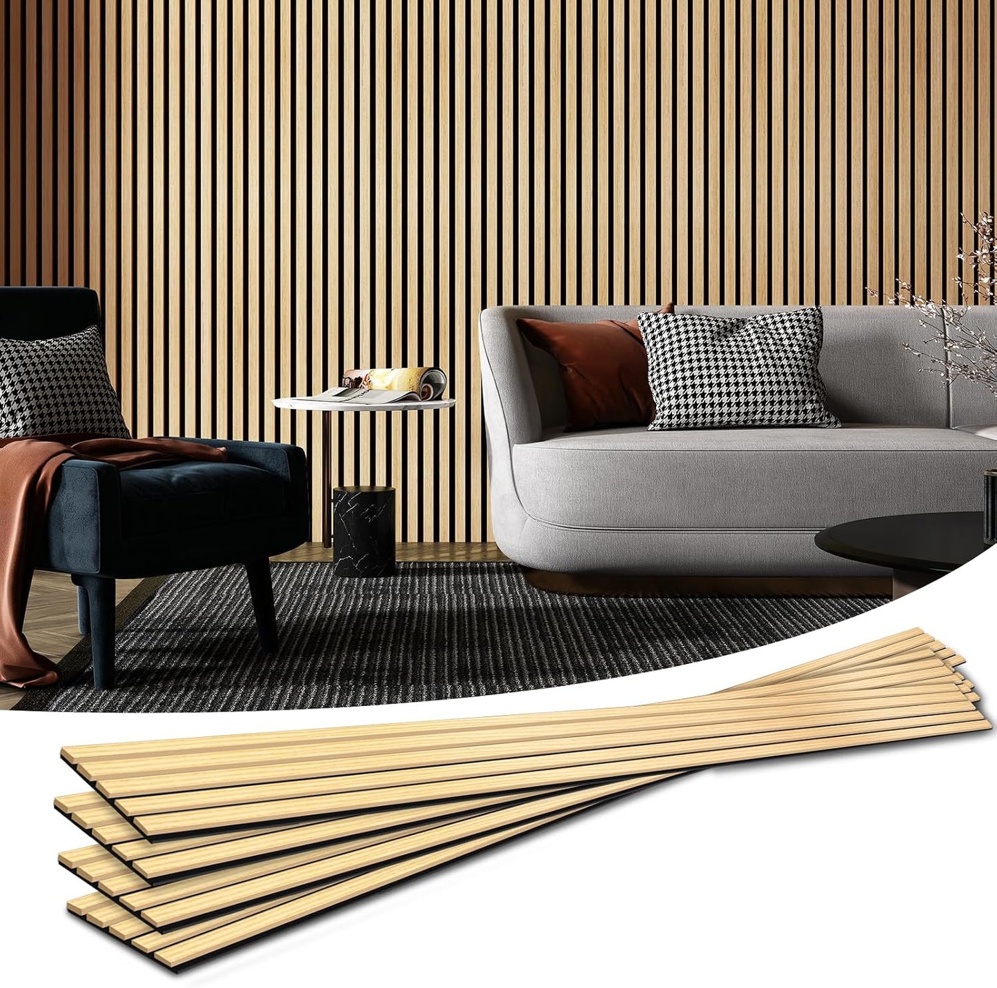 Art3d 6-Pack Soundproof Wood Slat Wall Panels, 94.5 x 7.9 Inch, Walnut
