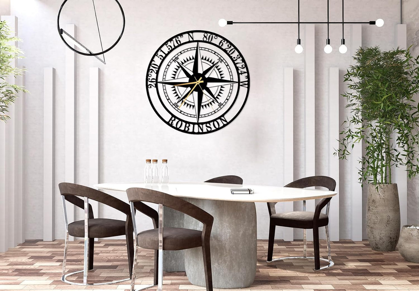 Custom Compass Wall Clock Metal Sign Clock Latitude Longitude House Gift