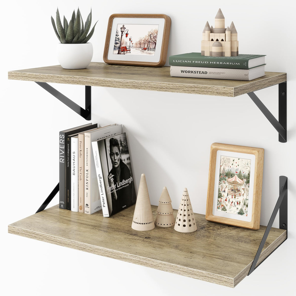 Acovy Deep Floating Shelves Wall Mounted, 36"x12" Black Wall Shelves with Brackets Set of 2 for Bedroom, Living Room, Bathroom, Kitchen, Office - Storage & Display Shelf for Decor, Books, Plants