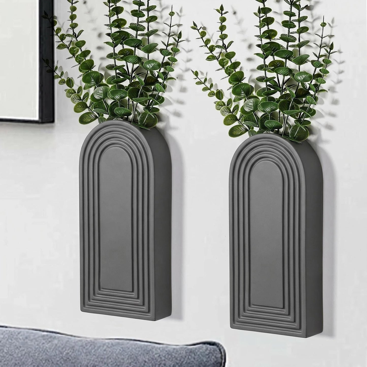 Dnnnii 2 Pack Wooden Wall Vase Set - Brown Finish Modern Farmhouse & Boho Wall Decor for Entryway, Hallway, Bathroom, Living Room, Dining Room, Narrow Spaces