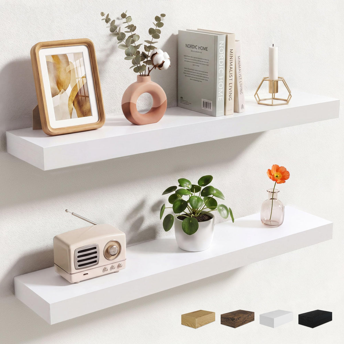 Axeman 72Inch Floating Shelves for Wall 2 Pack Shelves for Kitchen Bathroom Bedroom, Wooden Shelves with Invisible Brackets, Wall Mounted Rustic Wood Floating Shelf for Decor Books Storage, Brown