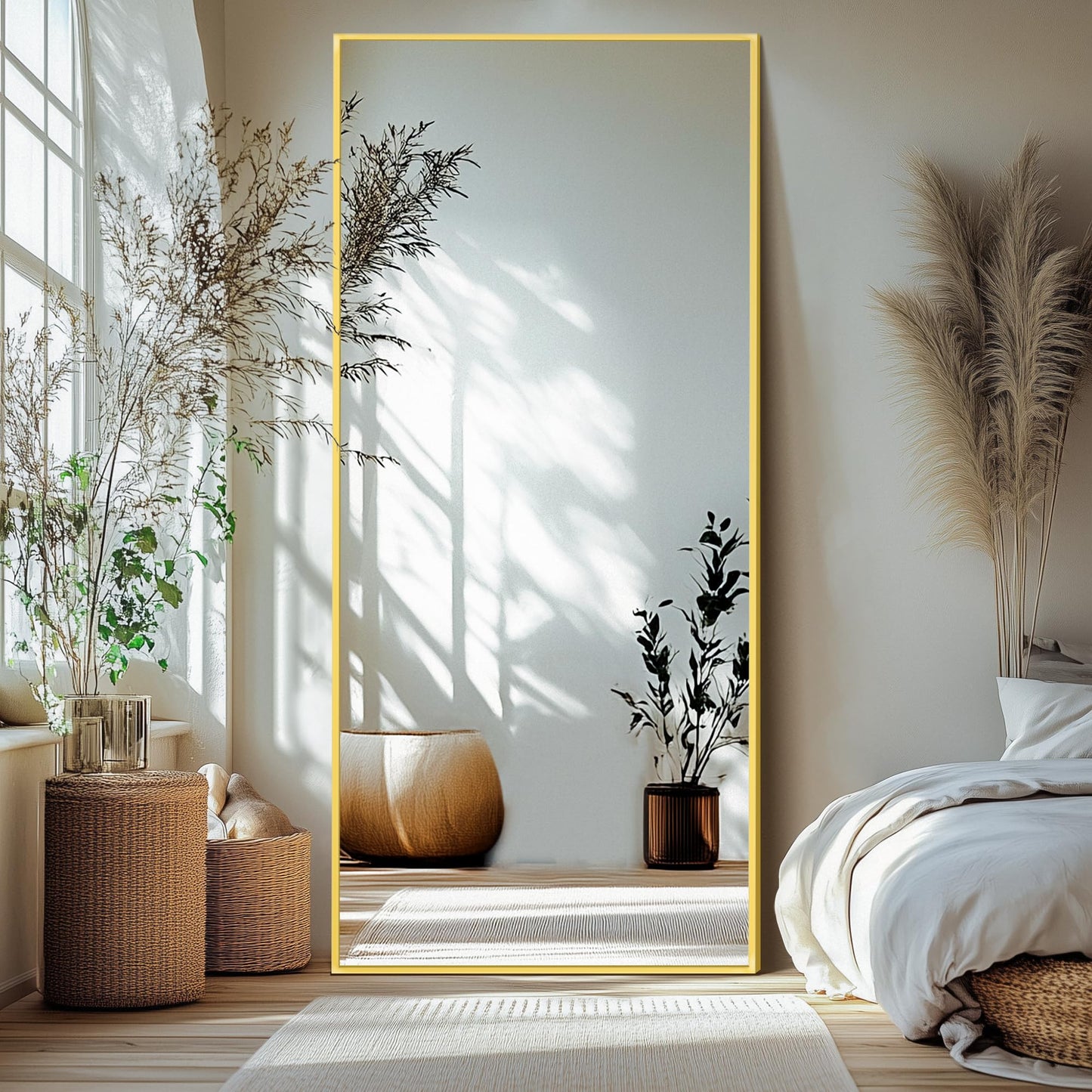Delma Full Length Mirror with Stand, Black Floor Mirror