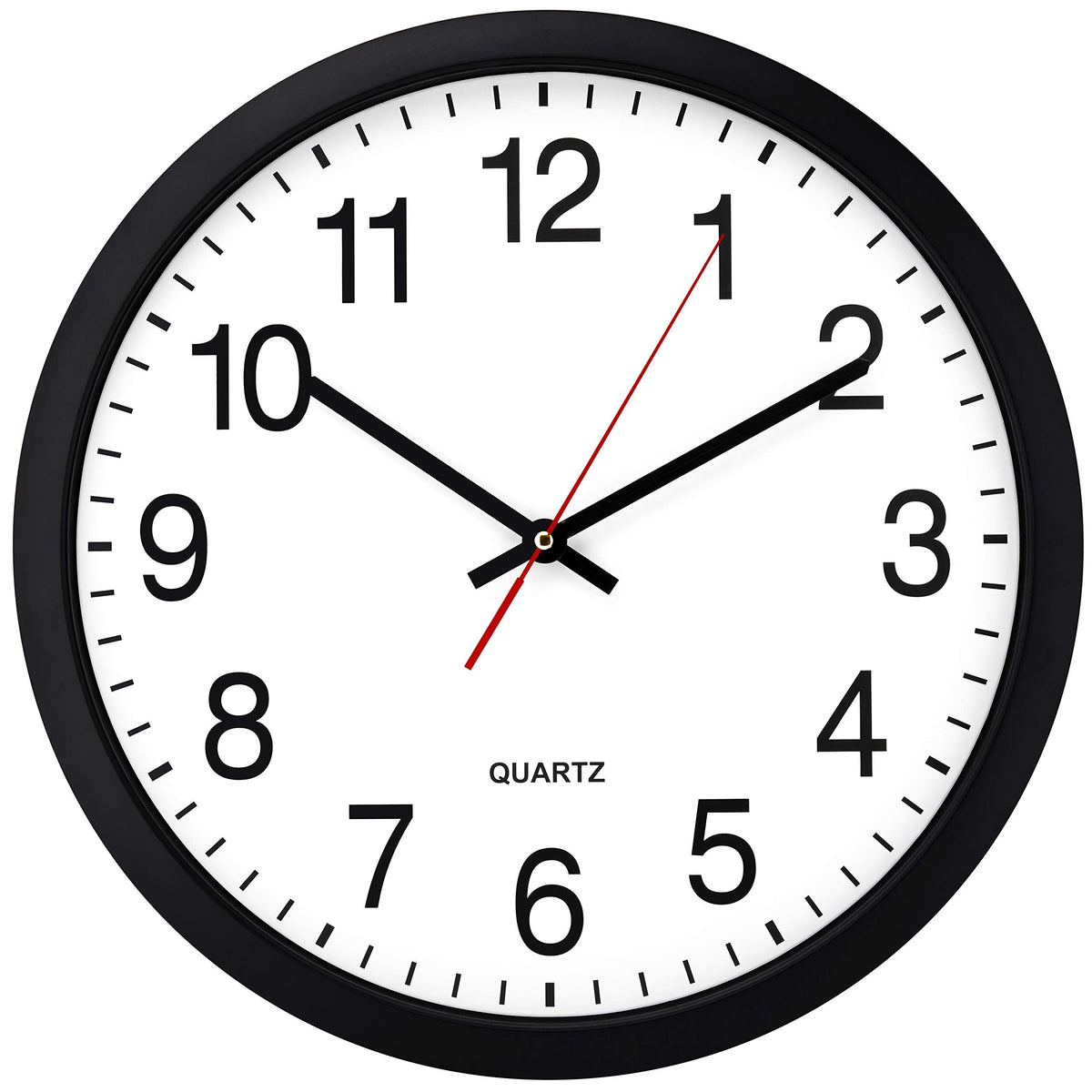 Bernhard Products Black Wall Clock Silent Non Ticking 10 Inch Quality Quartz Battery Operated Round Easy to Read Home/Office/Kitchen/Classroom/School Clock Sweep Movement