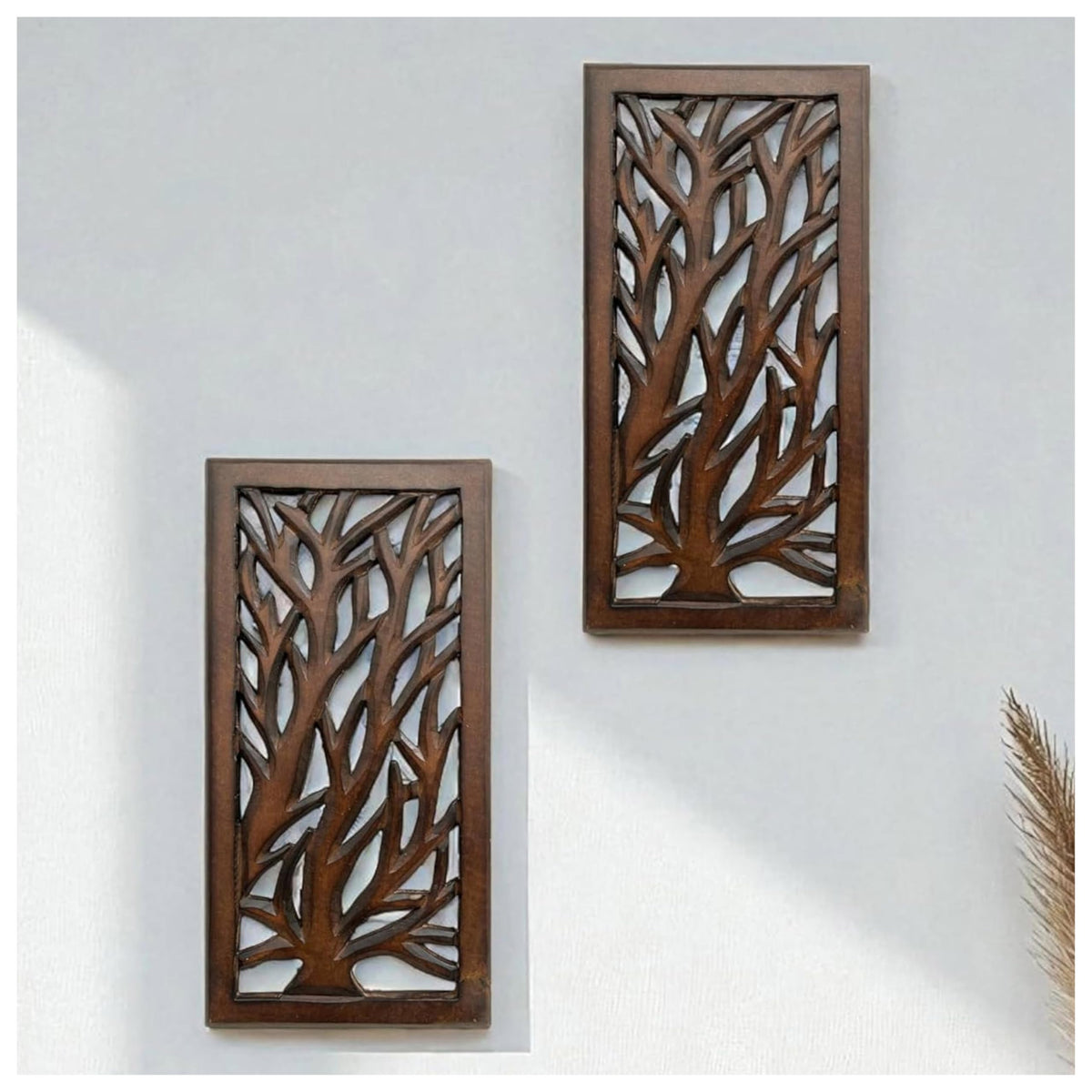 Woodify Hand-Carved Wooden Wall Décor – Set of 2, 12x12