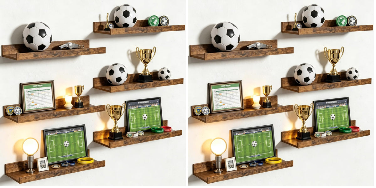 upsimples Floating Shelves for Wall Decor and Storage, Brown, 6Pcs 15.7''