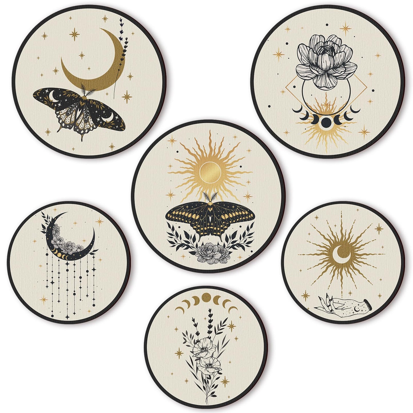 Barydat 6 Pcs Boho Wooden Plant Wall Art Decor,Retro,8 Inch, 10 Inch