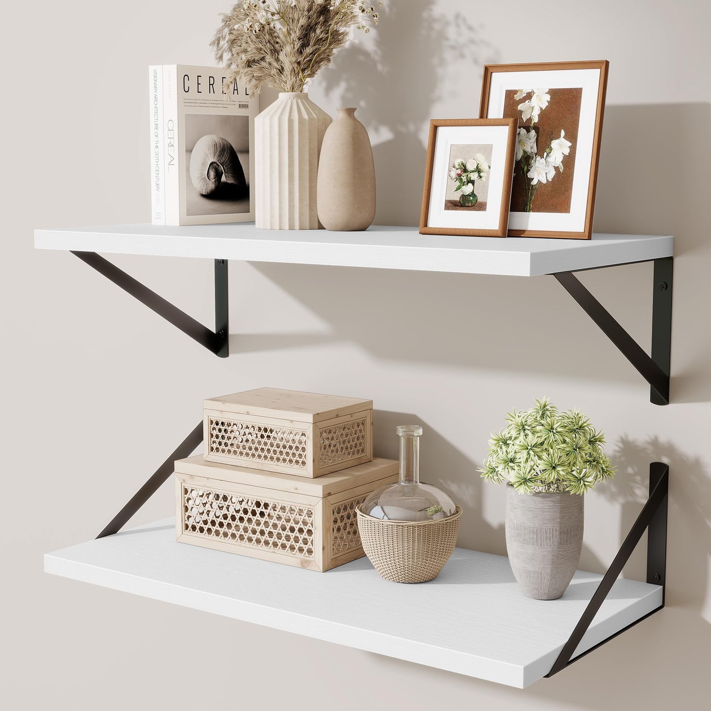 Acovy Deep Floating Shelves Wall Mounted, 36"x12" Black Wall Shelves with Brackets Set of 2 for Bedroom, Living Room, Bathroom, Kitchen, Office - Storage & Display Shelf for Decor, Books, Plants