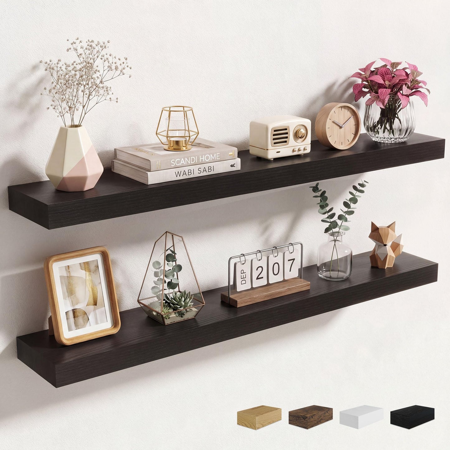Axeman 72Inch Floating Shelves for Wall 2 Pack Shelves for Kitchen Bathroom Bedroom, Wooden Shelves with Invisible Brackets, Wall Mounted Rustic Wood Floating Shelf for Decor Books Storage, Brown