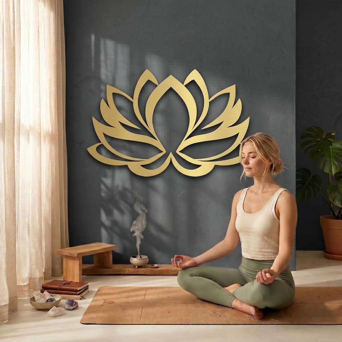 DEKADRON Metal Wall Art - Lotus Flower - 3D Wall Silhouette Metal Wall Decor Home Office Decoration Bedroom Living Room Decor Sculpture (Gold, 30" Wx20 H / 75x50cm)