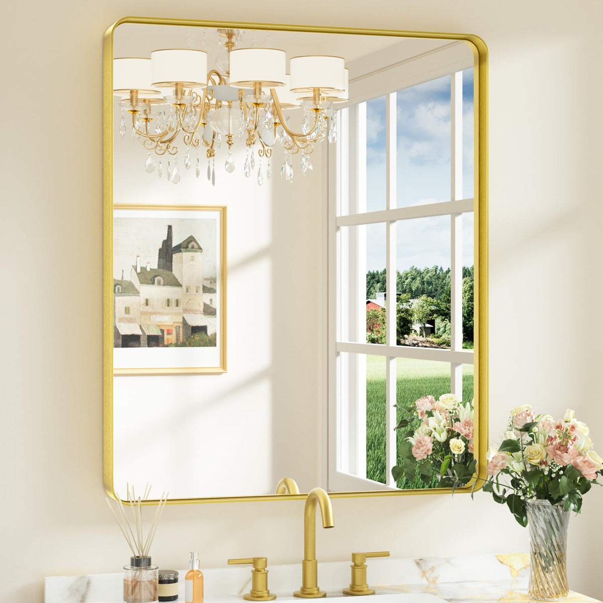 Keonjinn 20 x 30 Inch Brushed Nickel Bathroom Mirrors for Over Sink