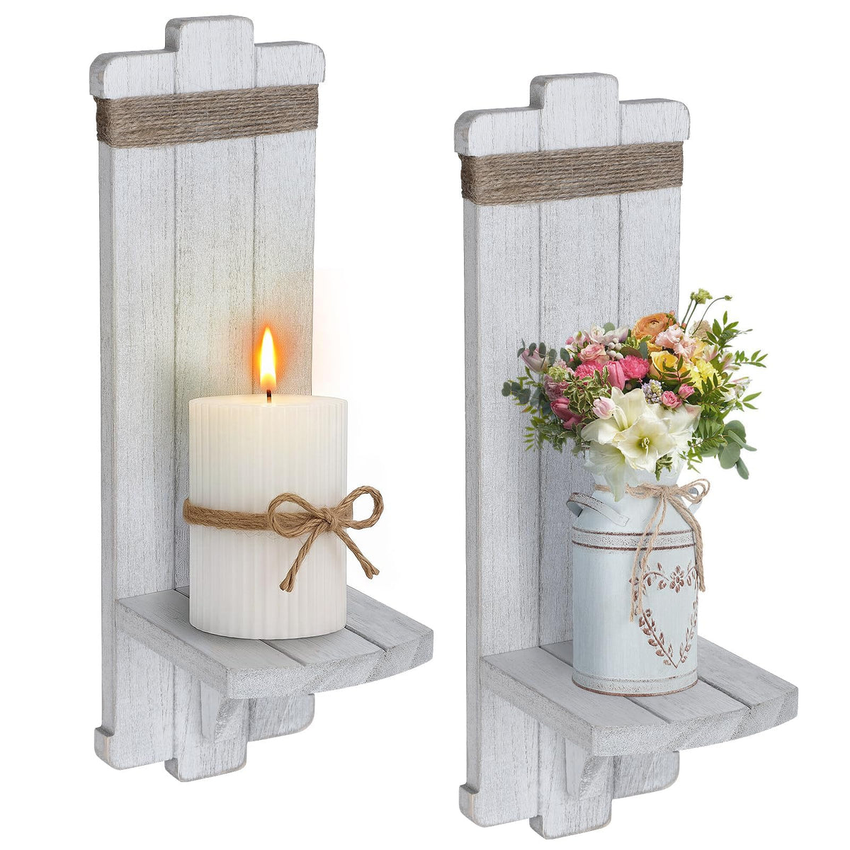 Alphatool Handmade Wooden Candle Sconces Set of 2 Farmhouse Wall Decor