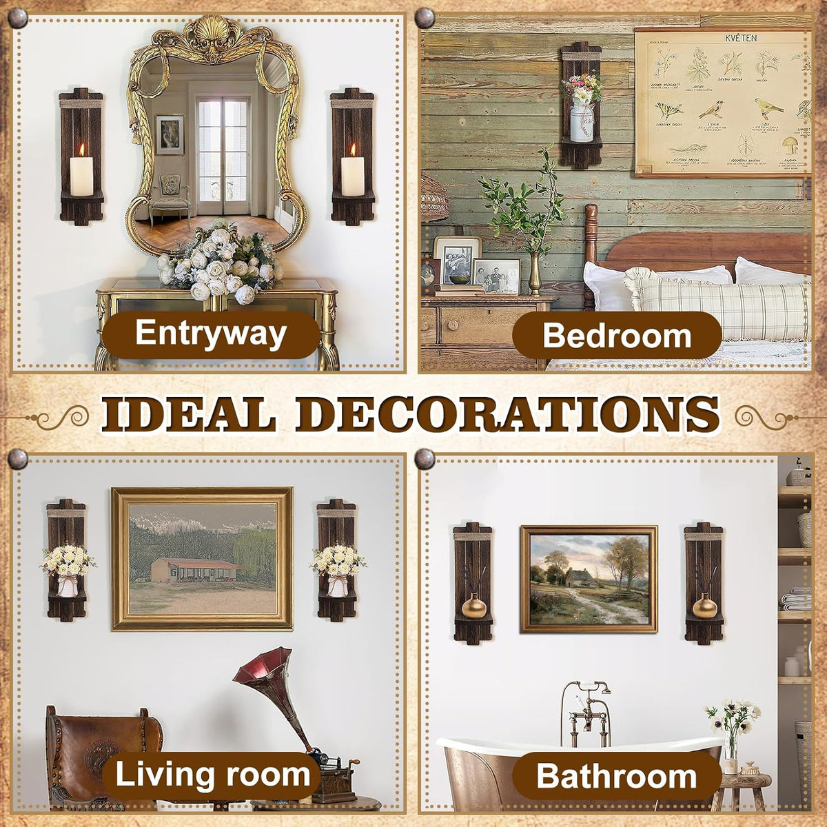 Alphatool Handmade Wooden Candle Sconces Set of 2 Farmhouse Wall Decor
