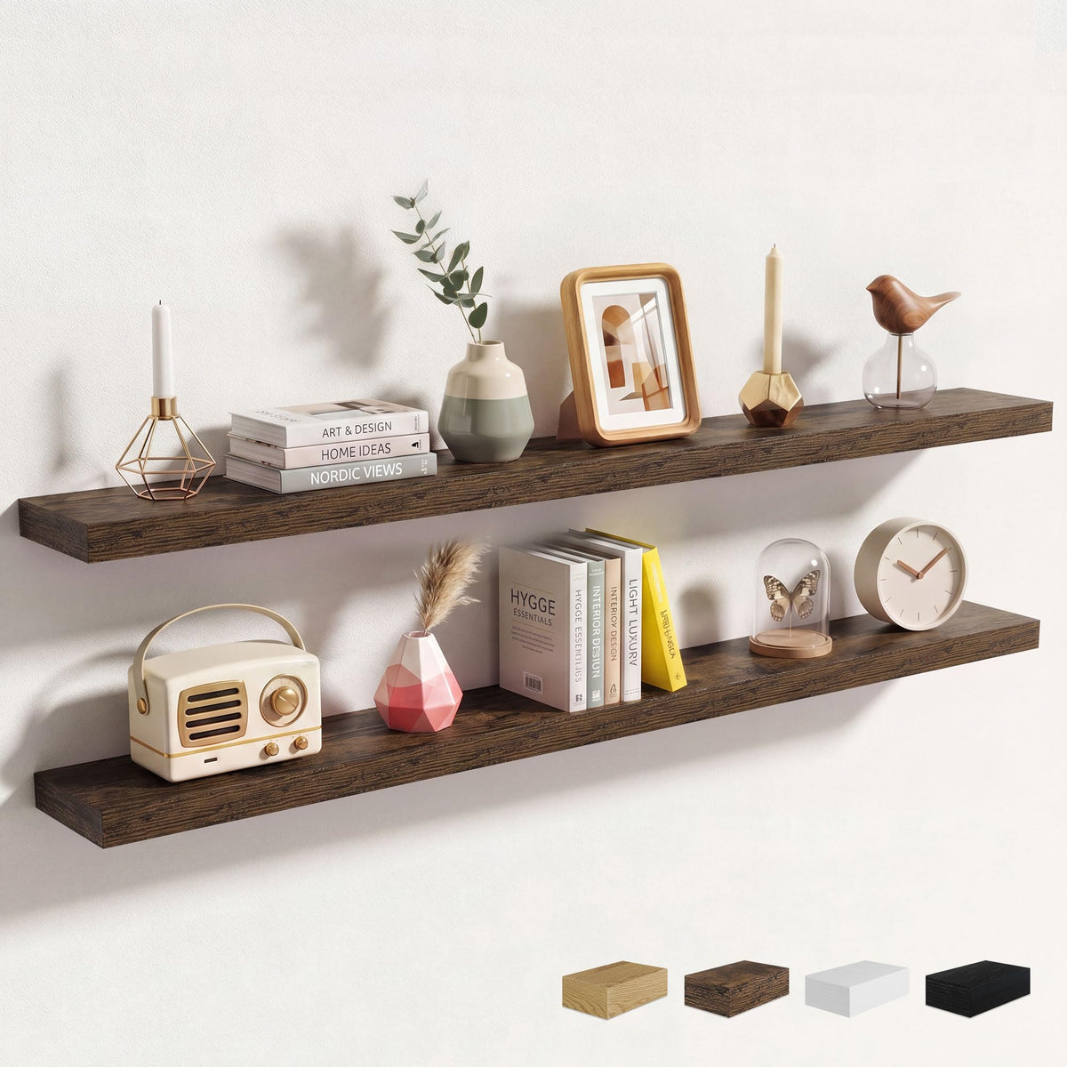 Axeman 72Inch Floating Shelves for Wall 2 Pack Shelves for Kitchen Bathroom Bedroom, Wooden Shelves with Invisible Brackets, Wall Mounted Rustic Wood Floating Shelf for Decor Books Storage, Brown