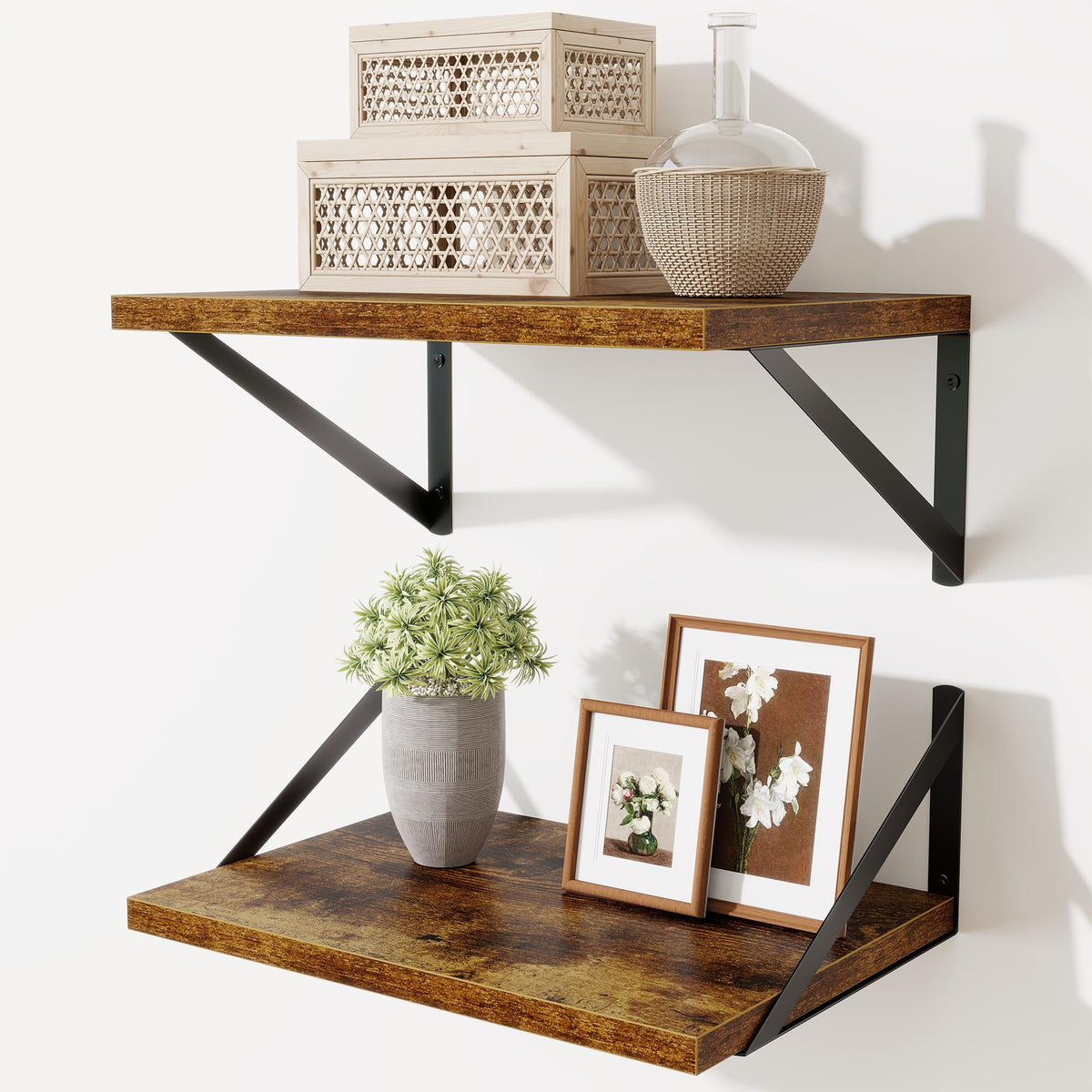 Acovy Deep Floating Shelves Wall Mounted, 36"x12" Black Wall Shelves with Brackets Set of 2 for Bedroom, Living Room, Bathroom, Kitchen, Office - Storage & Display Shelf for Decor, Books, Plants