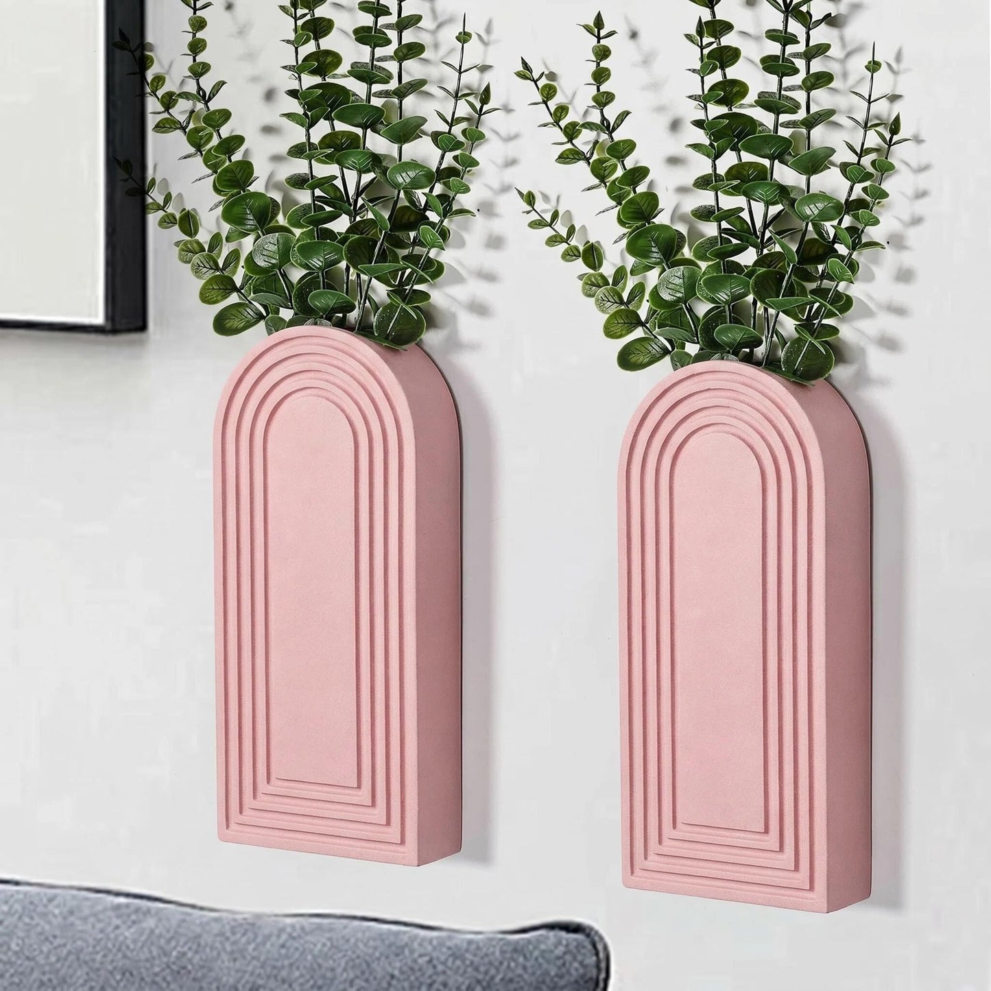 Dnnnii 2 Pack Wooden Wall Vase Set - Brown Finish Modern Farmhouse & Boho Wall Decor for Entryway, Hallway, Bathroom, Living Room, Dining Room, Narrow Spaces