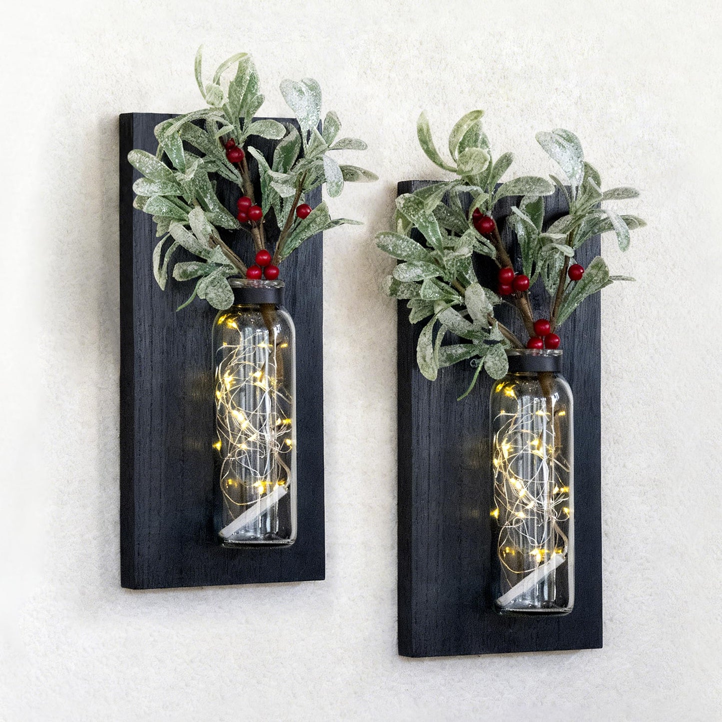 Heiple 2 Pack Wood Glass Wall Sconces, Farmhouse Planters for Indoor Plants, Rustic Decor for Living Room, Hanging Vase (Brown)