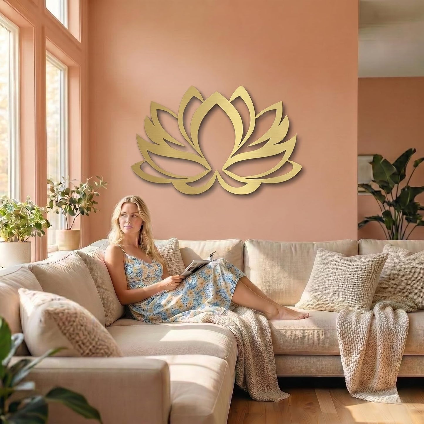 DEKADRON Metal Wall Art - Lotus Flower - 3D Wall Silhouette Metal Wall Decor Home Office Decoration Bedroom Living Room Decor Sculpture (Gold, 30" Wx20 H / 75x50cm)