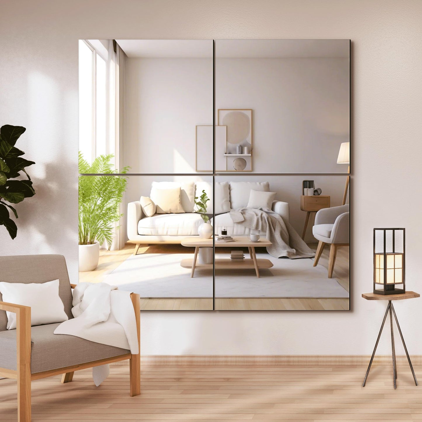 Delma Glass Full Length Wall Mirror Tiles, 14'' x 12'' 4PCS