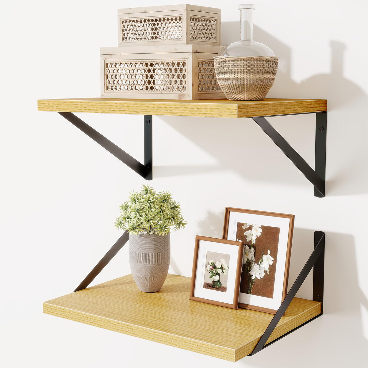 Acovy Deep Floating Shelves Wall Mounted, 36"x12" Brown Wood Shelves with Brackets Set of 2 for Bedroom, Living Room, Bathroom, Kitchen, Office - Storage & Display Shelf for Decor, Books, Plants