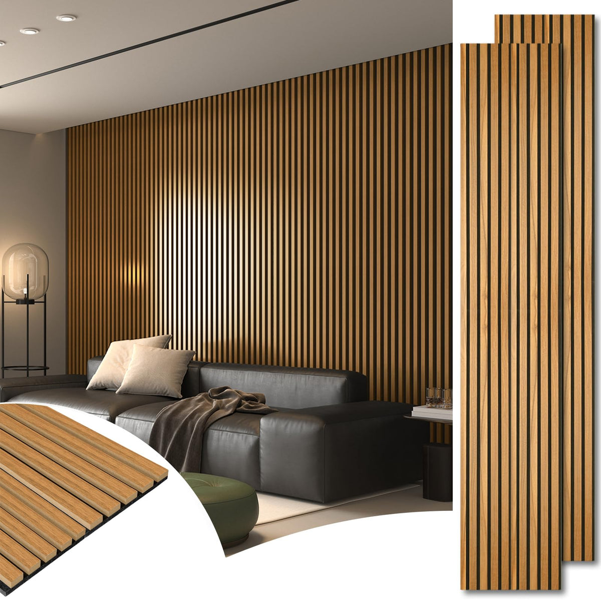 Art3d 6-Pack Soundproof Wood Slat Wall Panels, 94.5 x 7.9 Inch, Walnut