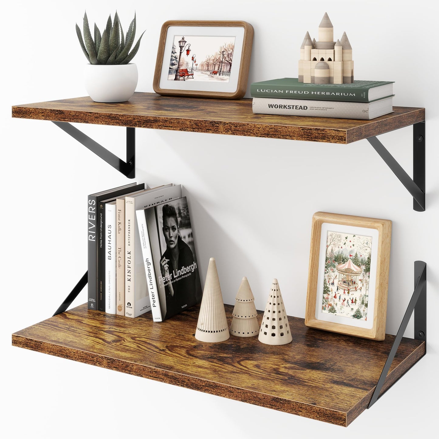 Acovy Deep Floating Shelves Wall Mounted, 36"x12" Black Wall Shelves with Brackets Set of 2 for Bedroom, Living Room, Bathroom, Kitchen, Office - Storage & Display Shelf for Decor, Books, Plants