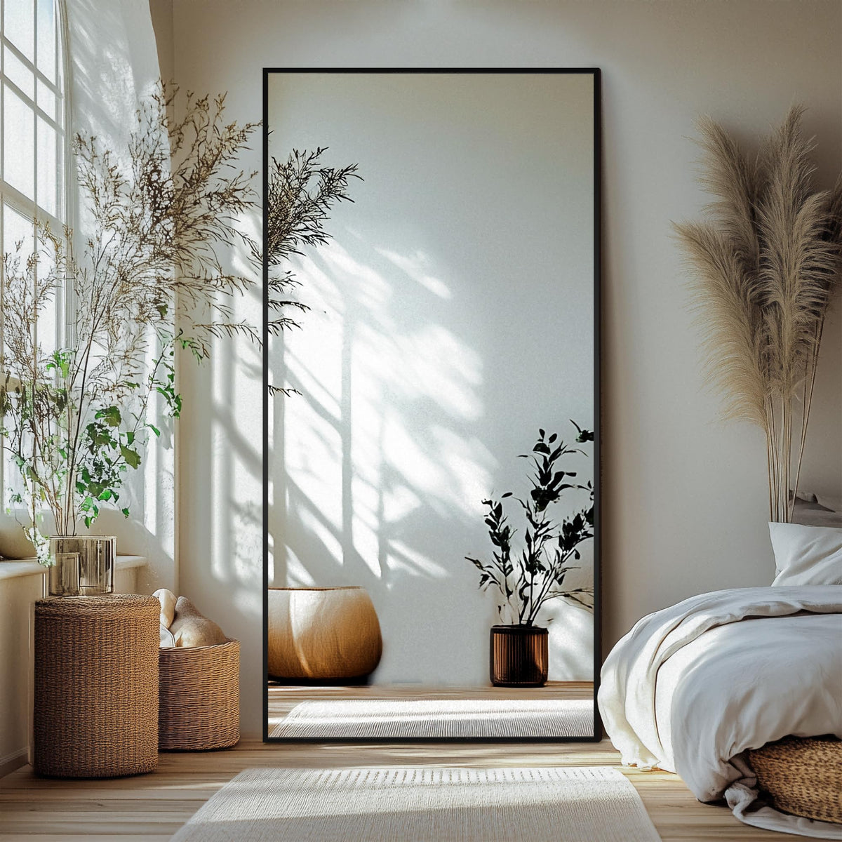 Delma Full Length Mirror with Stand, Black Floor Mirror