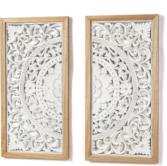 2 Panel Wall Art Decor Wall Sculpture, Carved Wood Wall Decor Wall Hanging