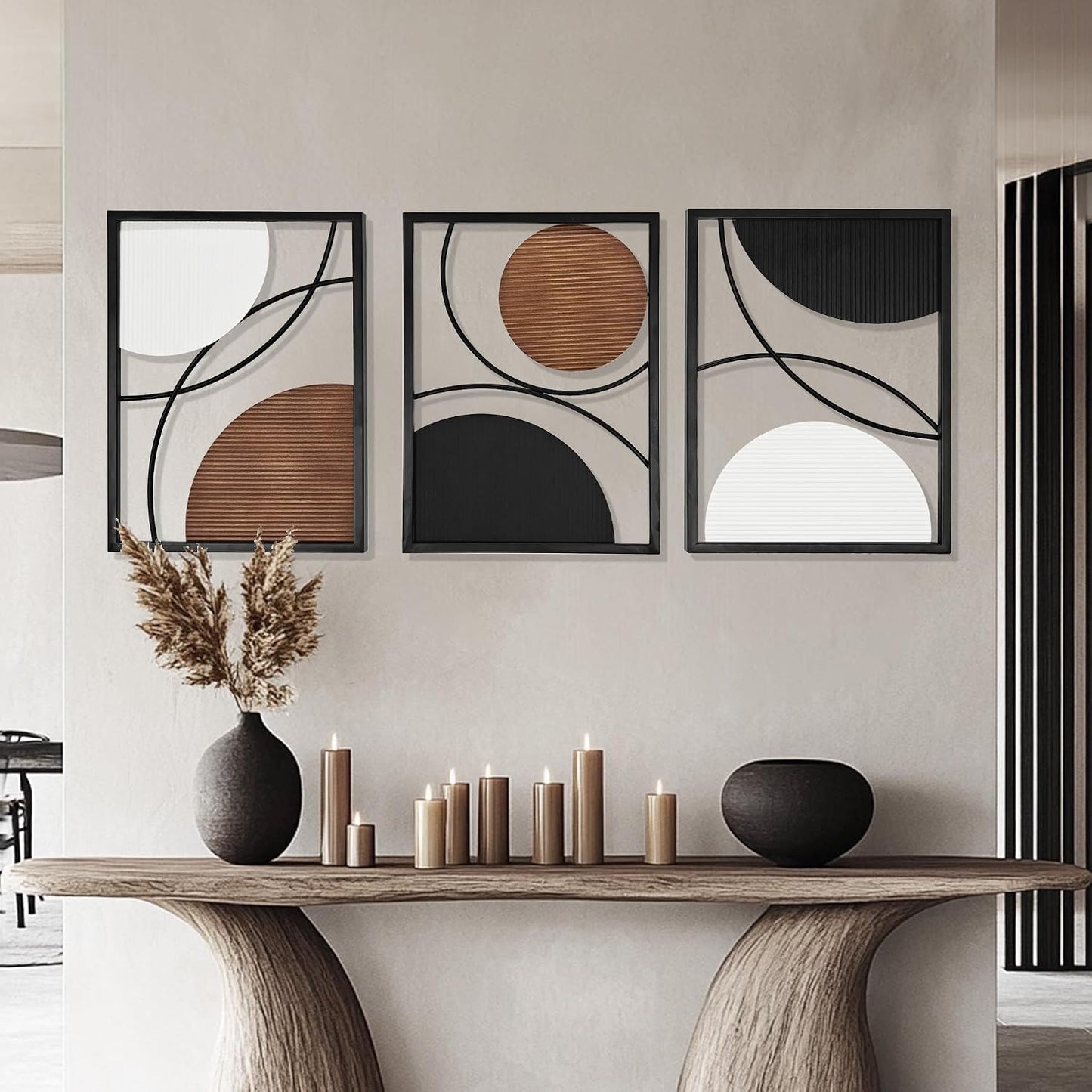 Oakrain 3 Pack Metal Wall Art, Abstract Minimalist Modern Wall Decor for Living Room, Bedroom, Office, Entryway