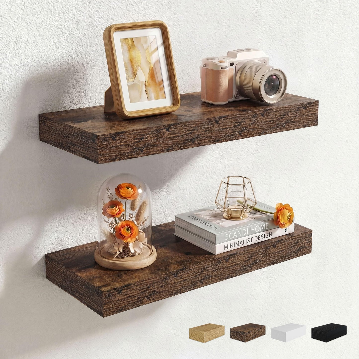 Axeman 72Inch Floating Shelves for Wall 2 Pack Shelves for Kitchen Bathroom Bedroom, Wooden Shelves with Invisible Brackets, Wall Mounted Rustic Wood Floating Shelf for Decor Books Storage, Brown