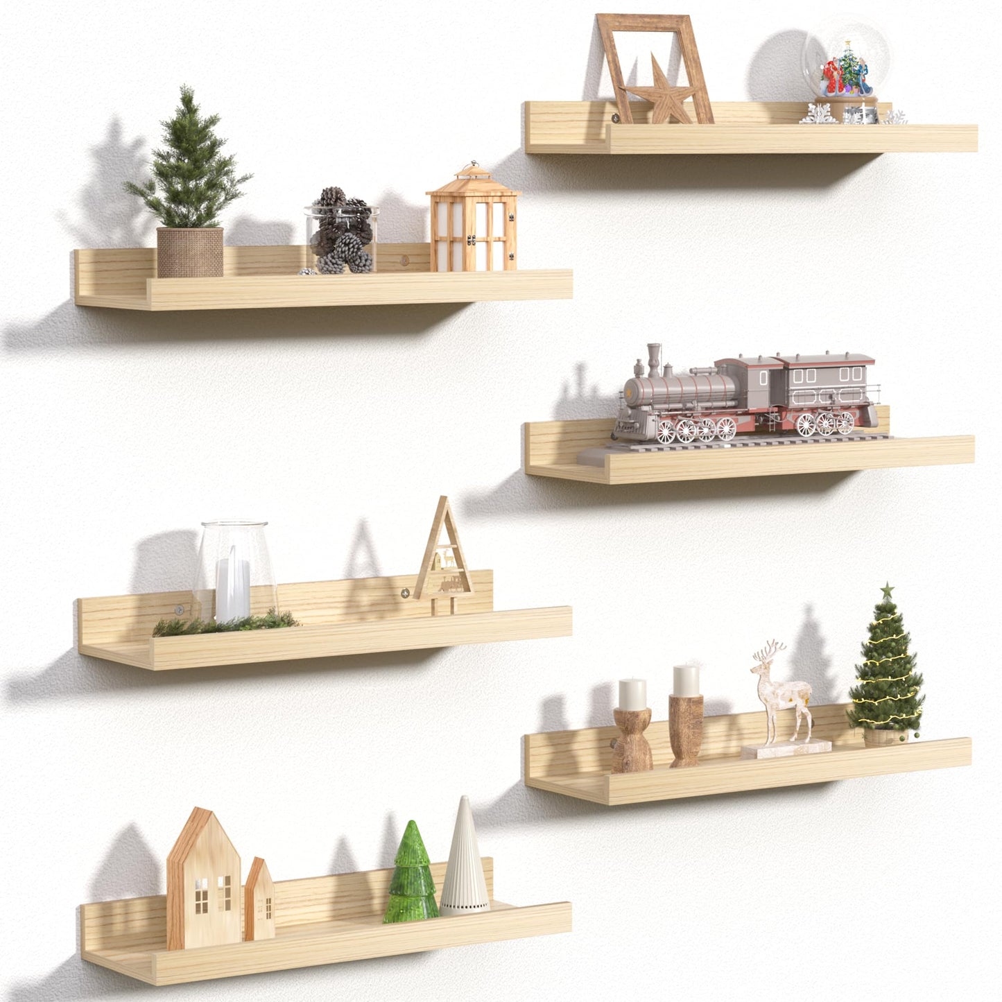 upsimples Floating Shelves for Wall Decor and Storage, Brown, 6Pcs 15.7''
