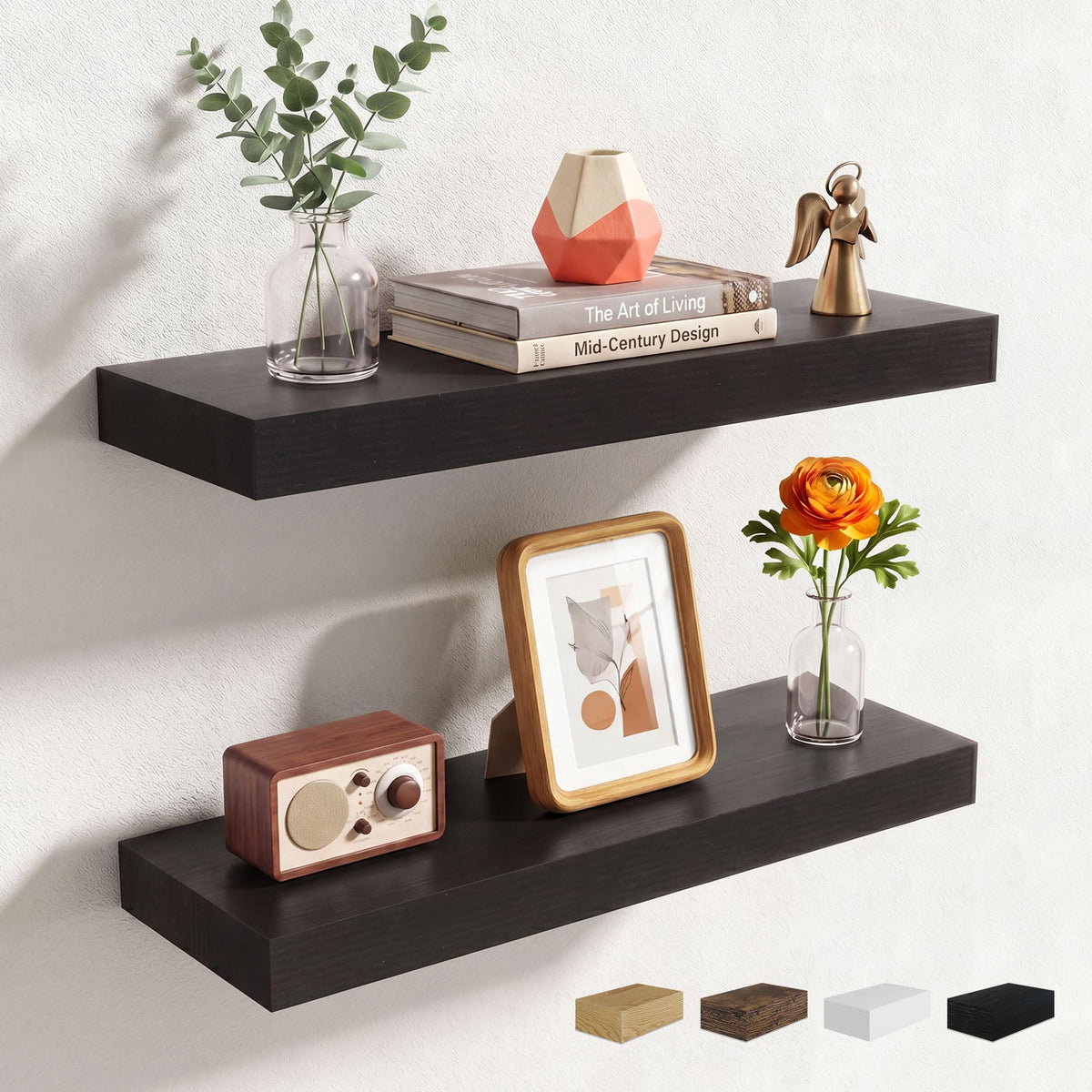 Axeman 72Inch Floating Shelves for Wall 2 Pack Shelves for Kitchen Bathroom Bedroom, Wooden Shelves with Invisible Brackets, Wall Mounted Rustic Wood Floating Shelf for Decor Books Storage, Brown