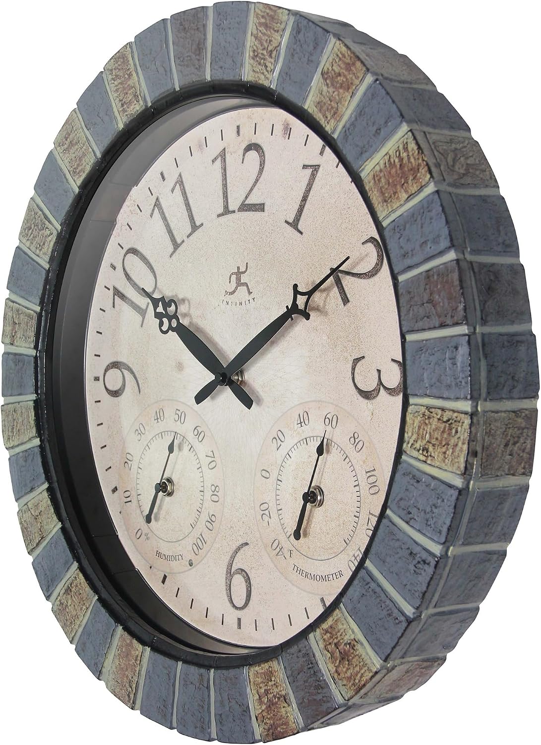 Infinity Instruments Aztec Indoor-Outdoor Wall Clock, Faux Stone, 18 Inch