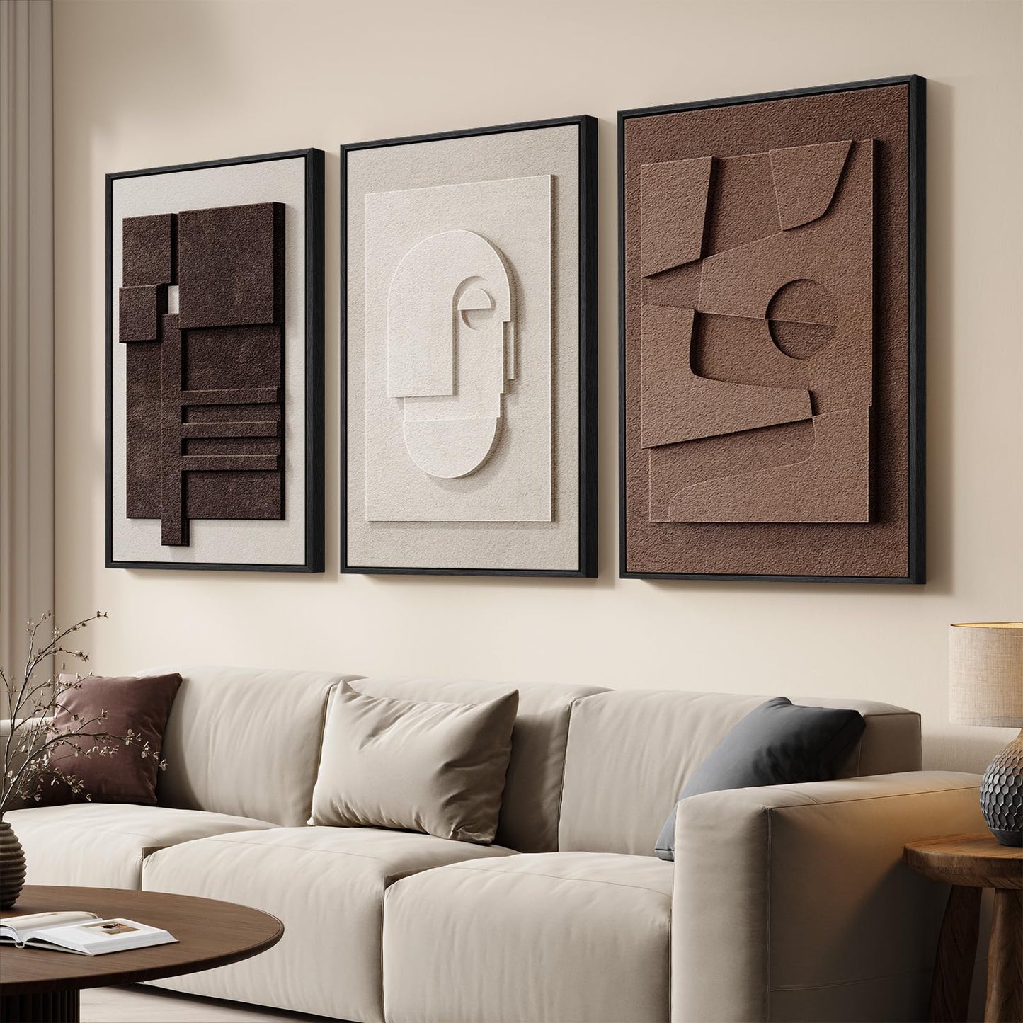 Large Wood Abstract Wall Art for Living Room, Modern 3D Artwork for Walls